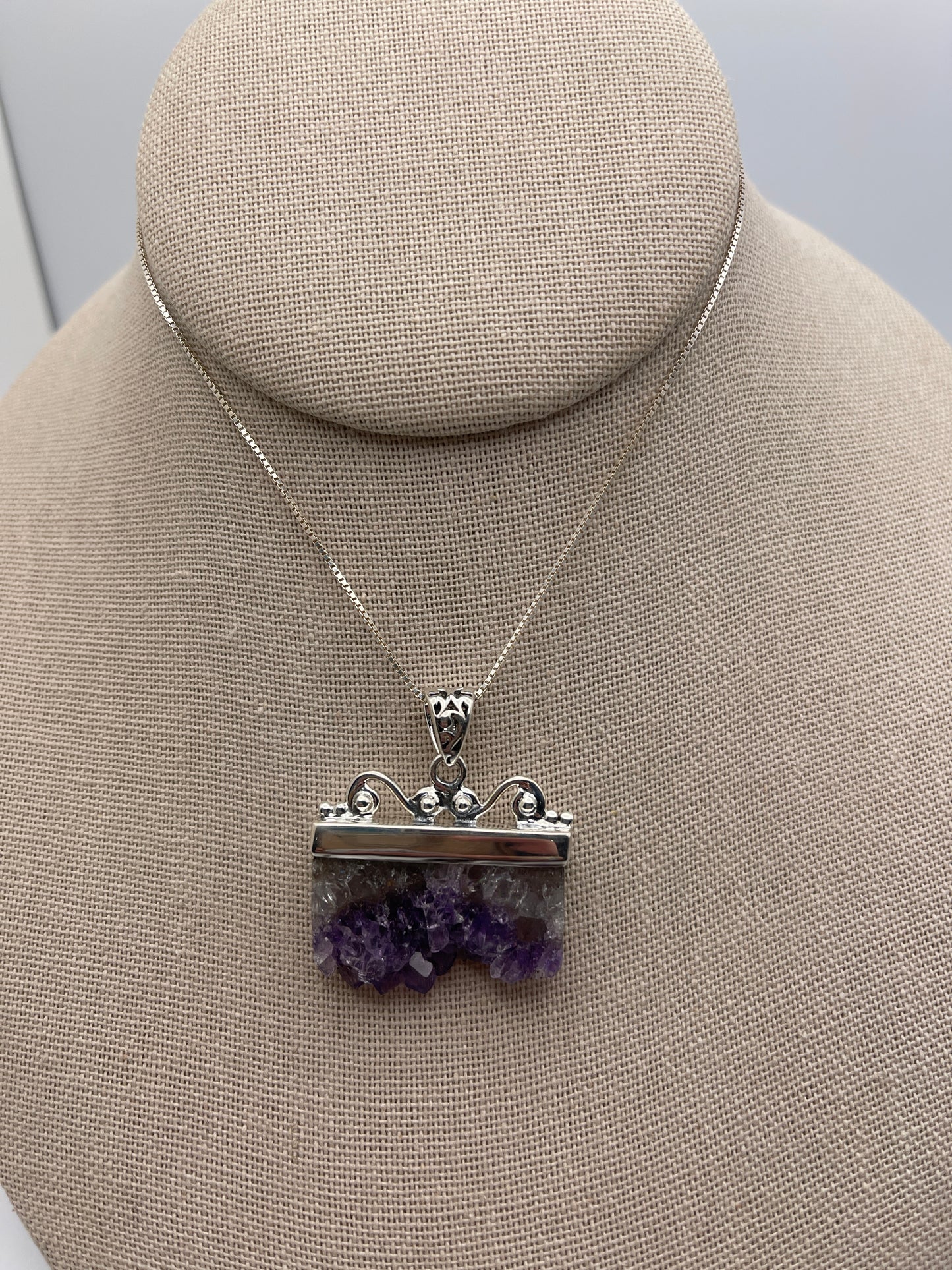 Amethyst Slice in Ornate Bail Sterling Silver