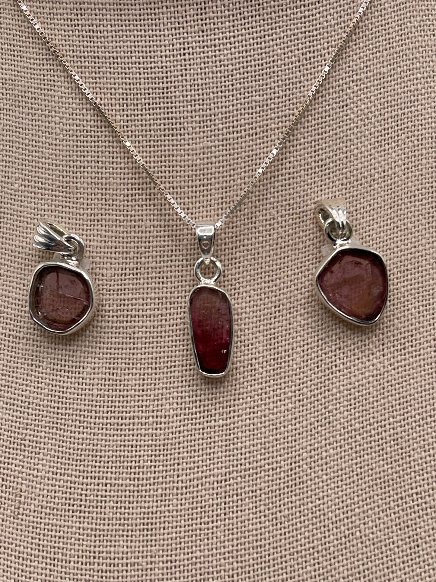 Pink Tourmaline Slice Pendant Sterling Silver