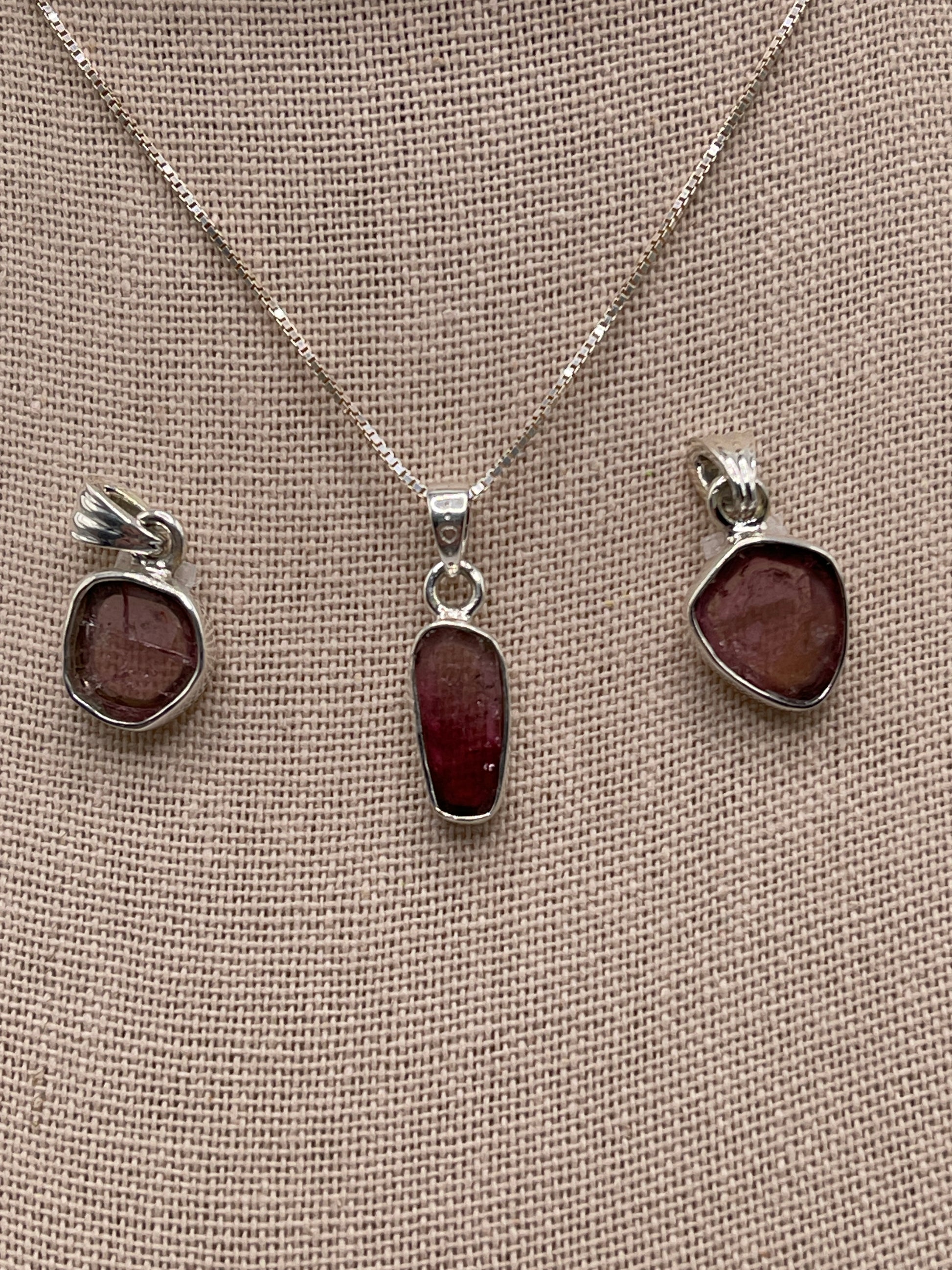 Pink Tourmaline Slice Pendant Sterling Silver