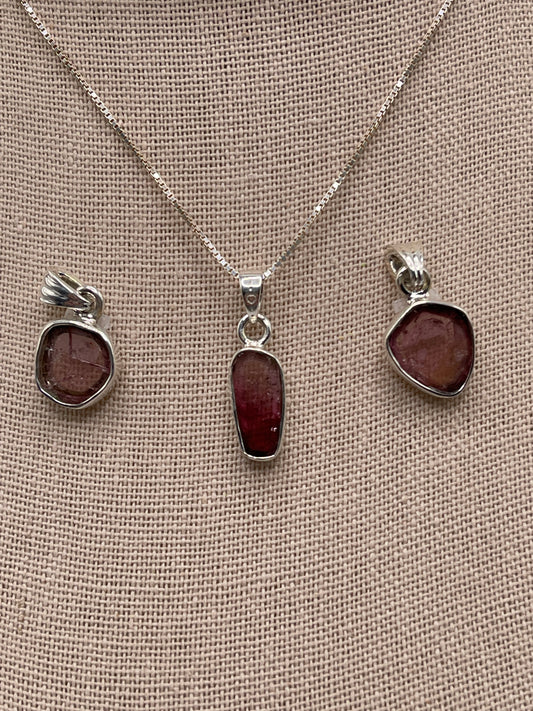 Pink Tourmaline Slice Pendant Sterling Silver