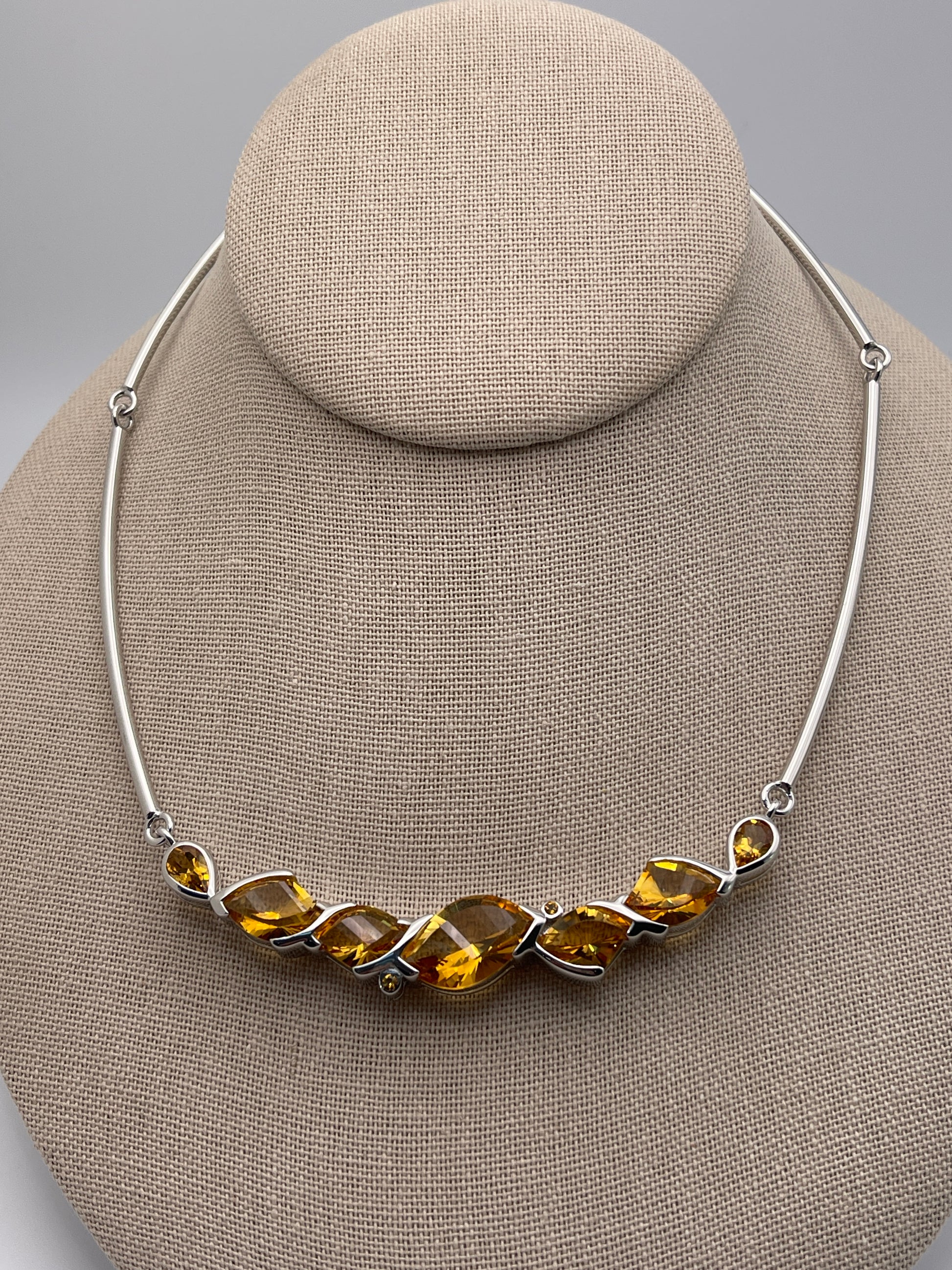 Citrine Faceted Statement Necklace Sterling Silver