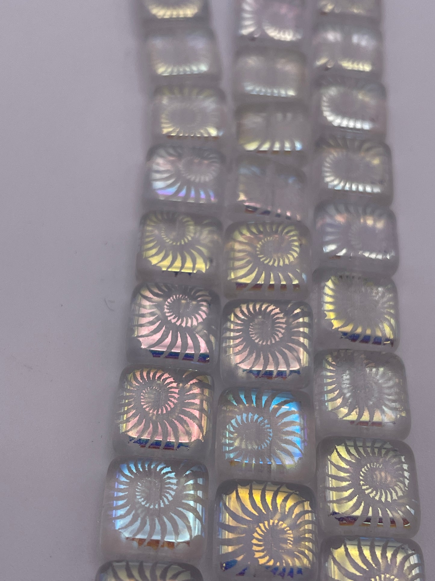 10mm Square Shell Semi Transparent Czech Bead Strand