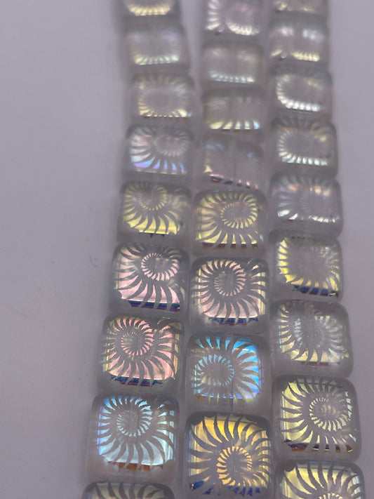 10mm Square Shell Semi Transparent Czech Bead Strand