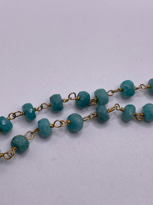 6mm Amazonite Beaded Chain Gold Plated