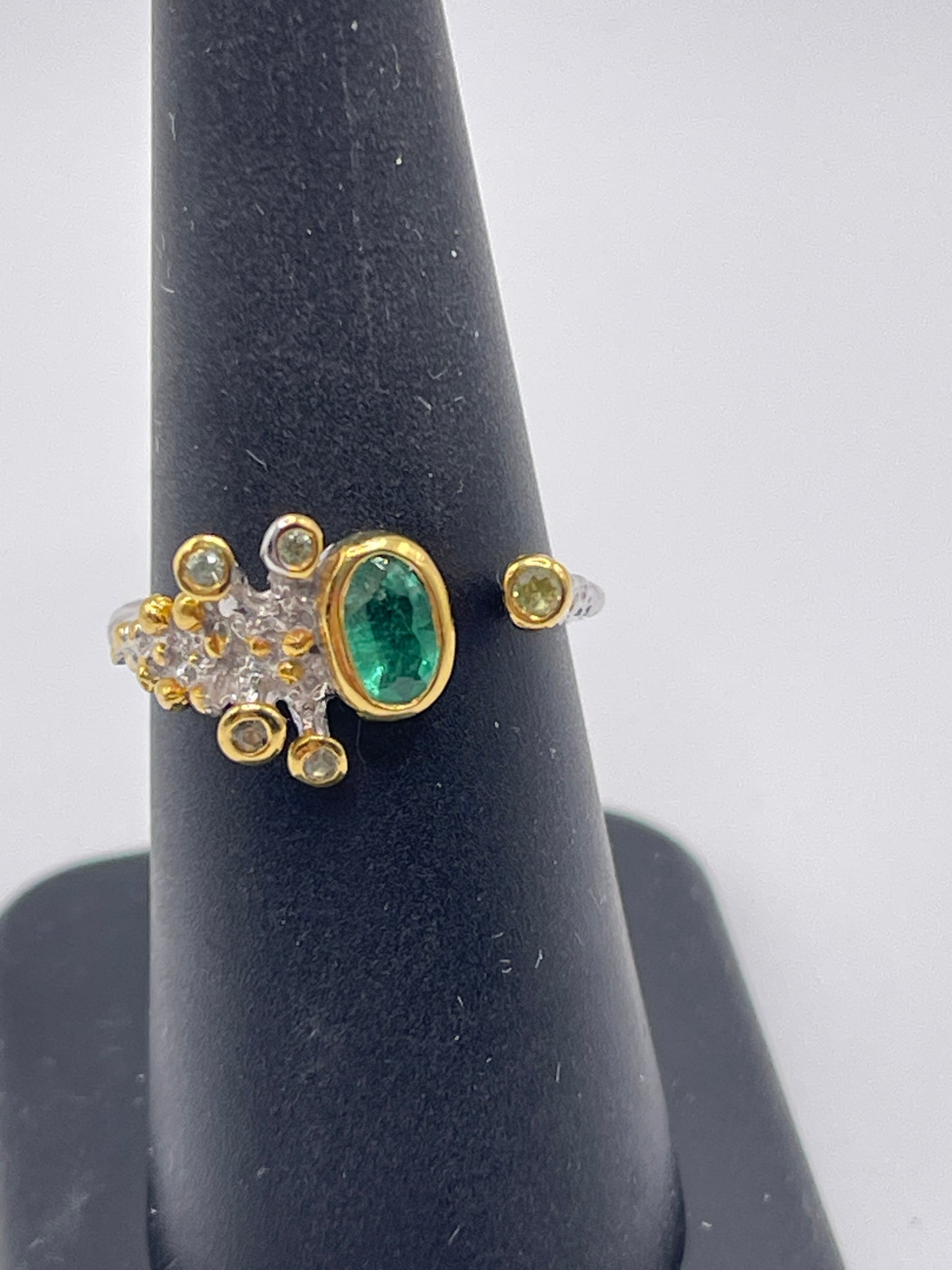 Emerald Oval, Sapphire, and Peridot Designer Sterling Silver Vermeil Ring Size 7