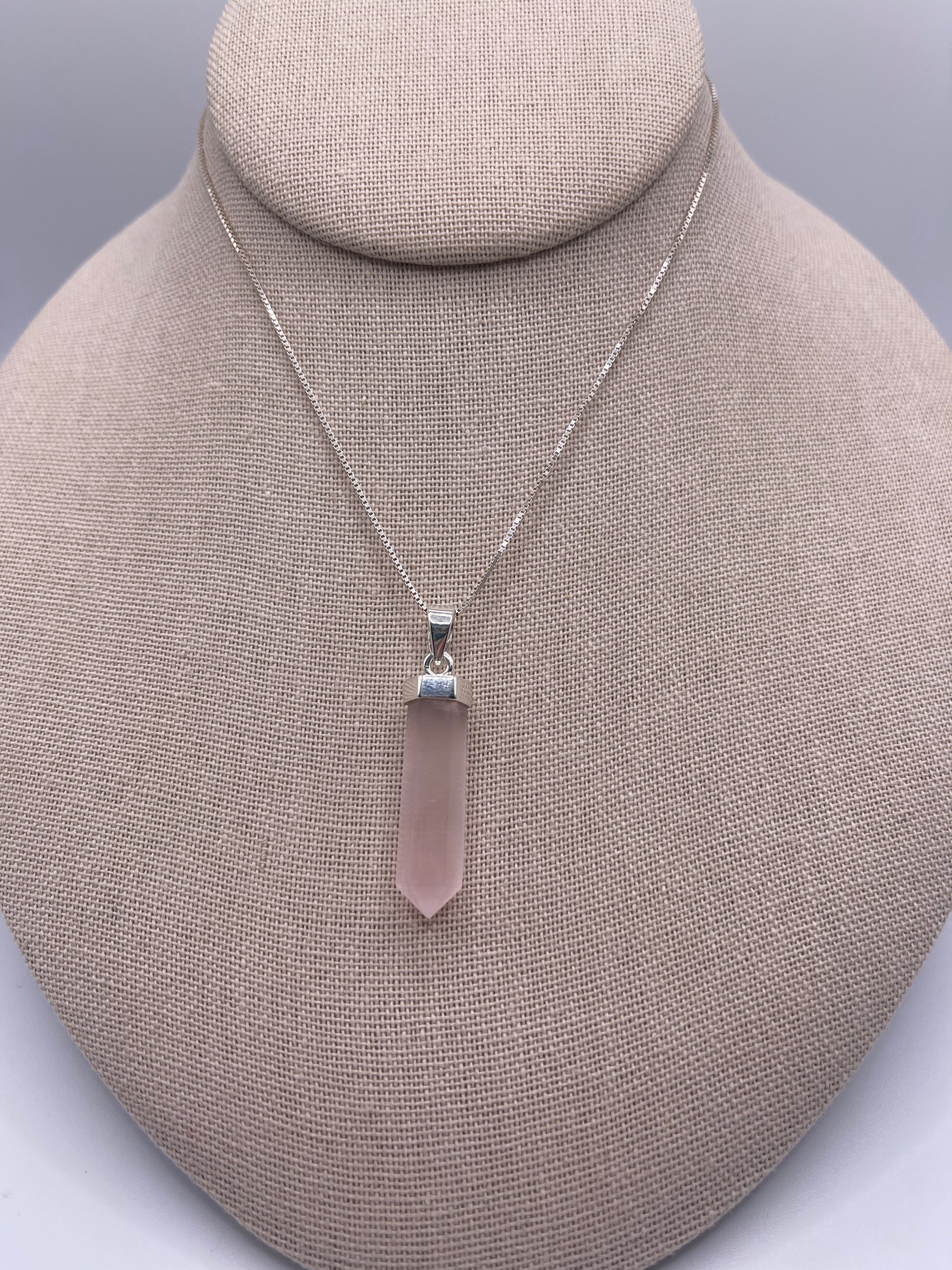 Rose Quartz Point A Sterling Silver Pendant