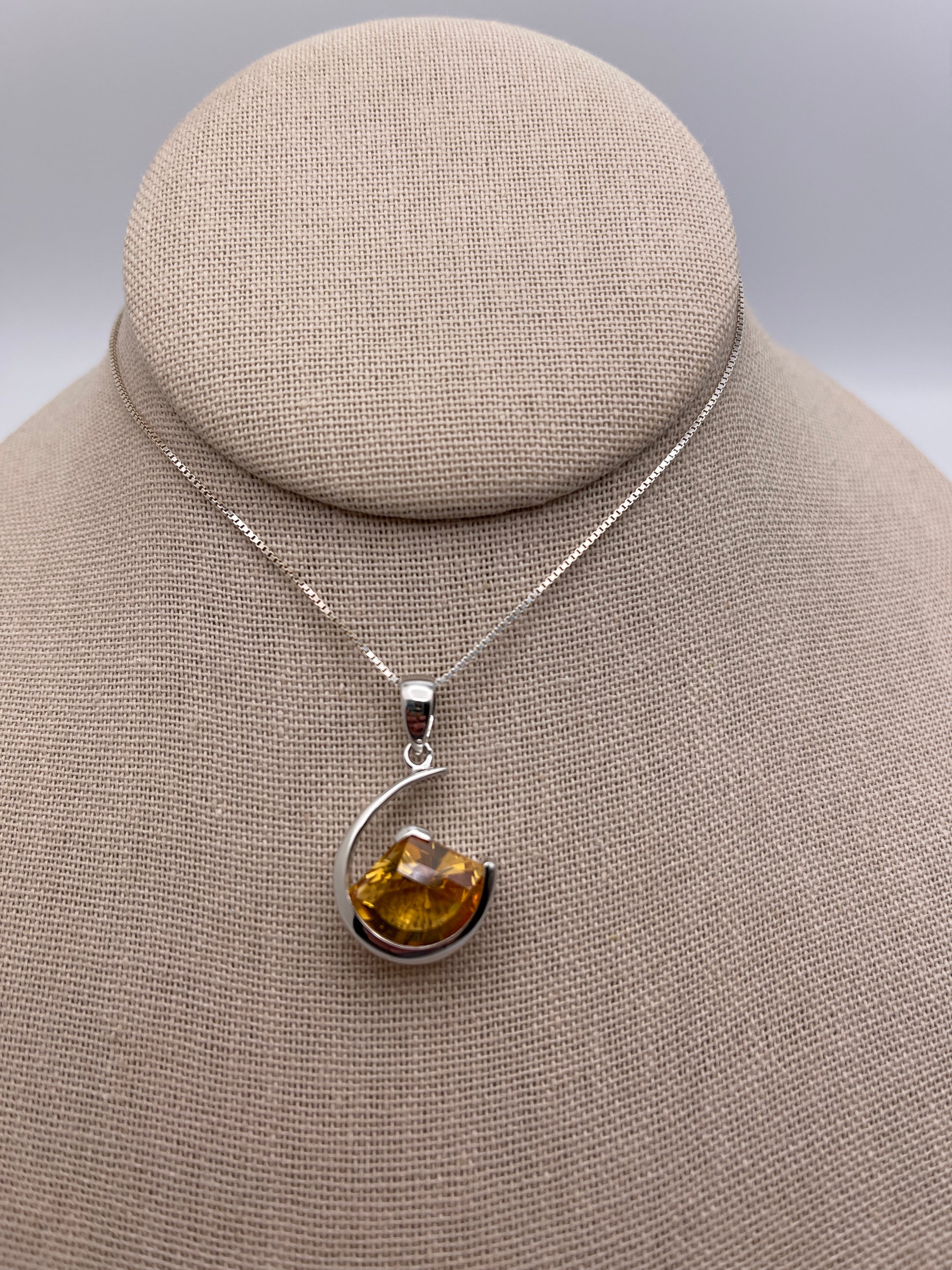Citrine in Crescent Moon Sterling Silver Pendant