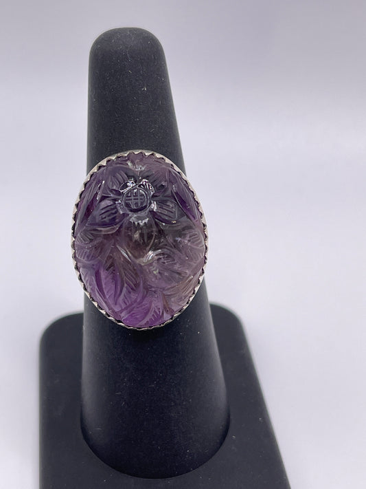 Ametrine Carved Flower Sterling Silver Ring size 7