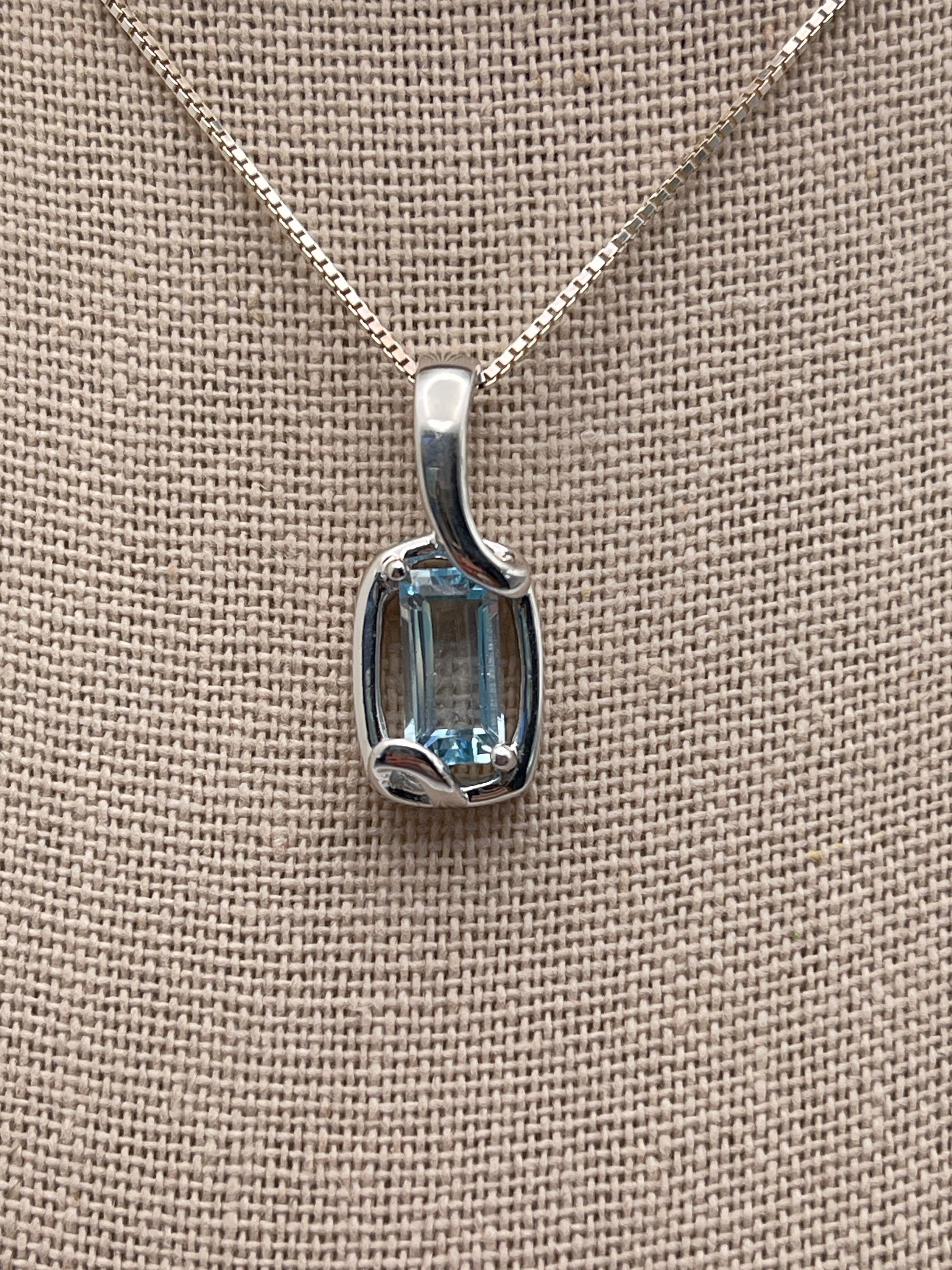 Blue Topaz Emerald Cut Sterling Silver Pendant