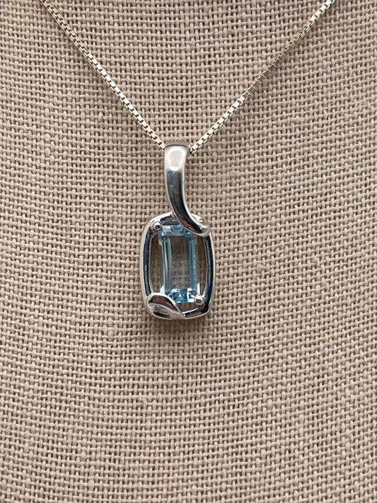 Blue Topaz Emerald Cut Sterling Silver Pendant