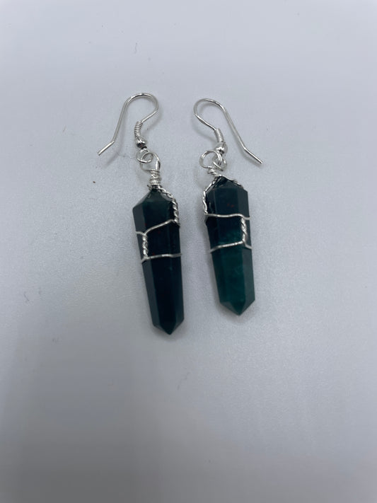 Blood Stone Wire Wrapped Earrings