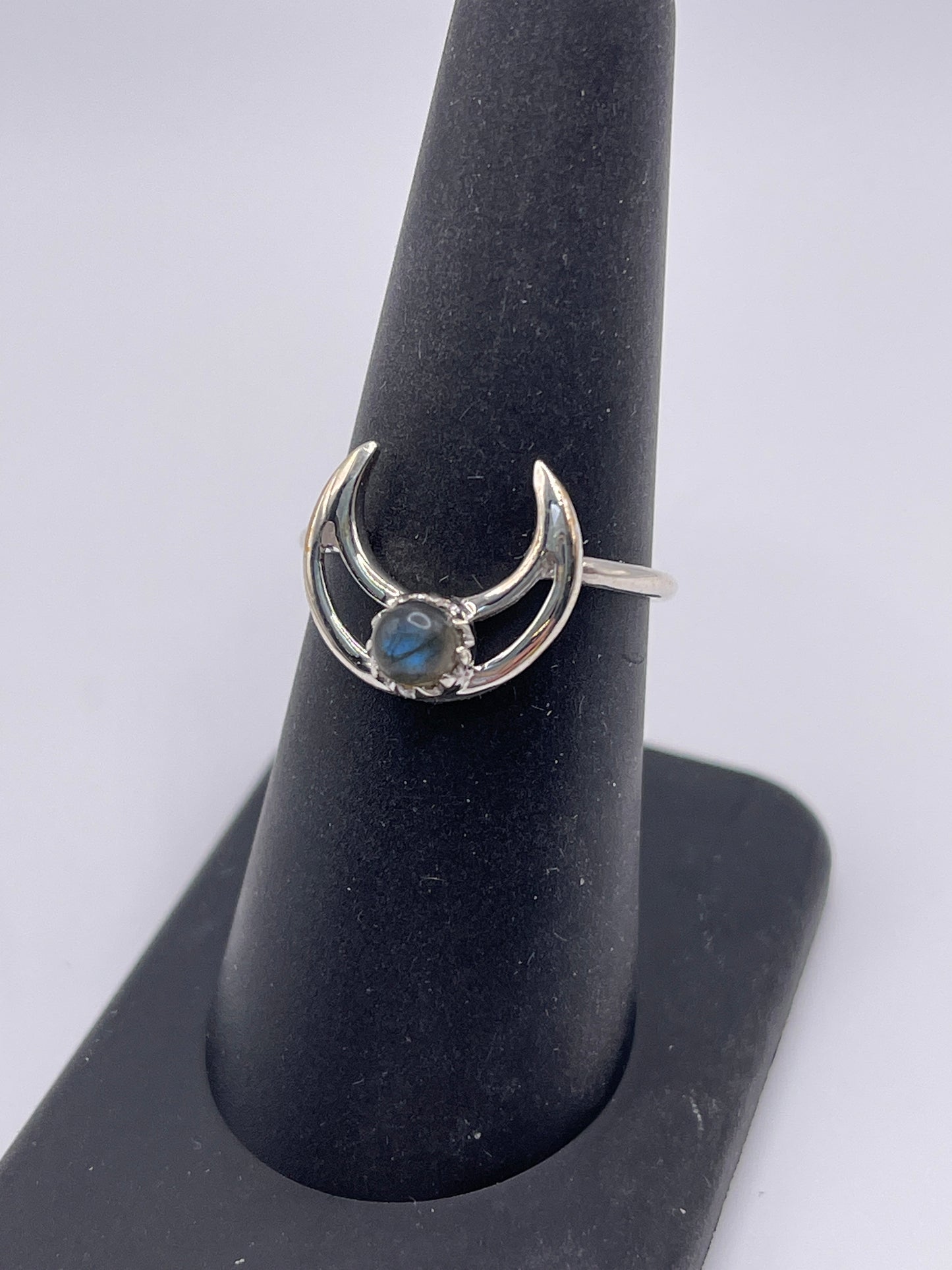 Labradorite Crescent Moon Sterling Silver Ring size 7