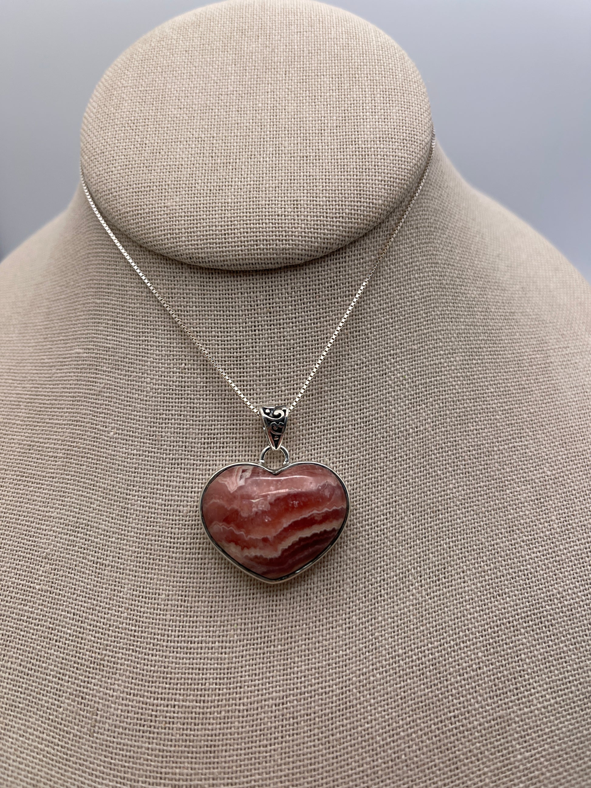 Rhodochrosite Heart Sterling Silver Pendant