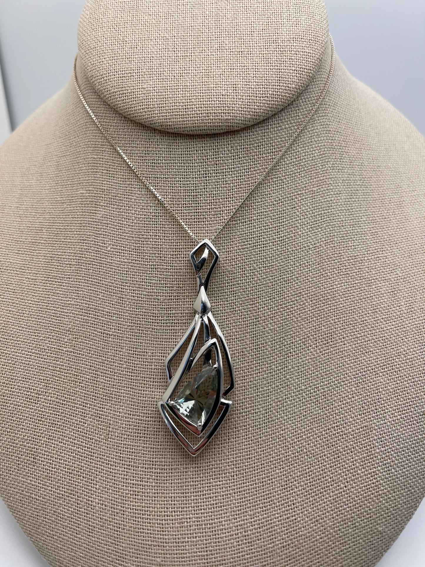 Faceted Green Amethyst Triple Triangle Sterling Silver Pendant