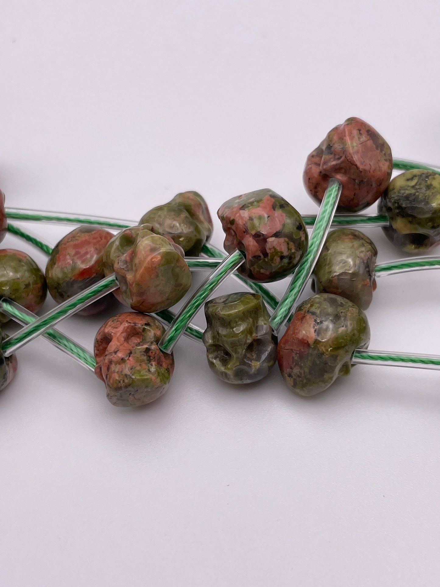 8mm Unakite Bead Strand Horizontal Drill
