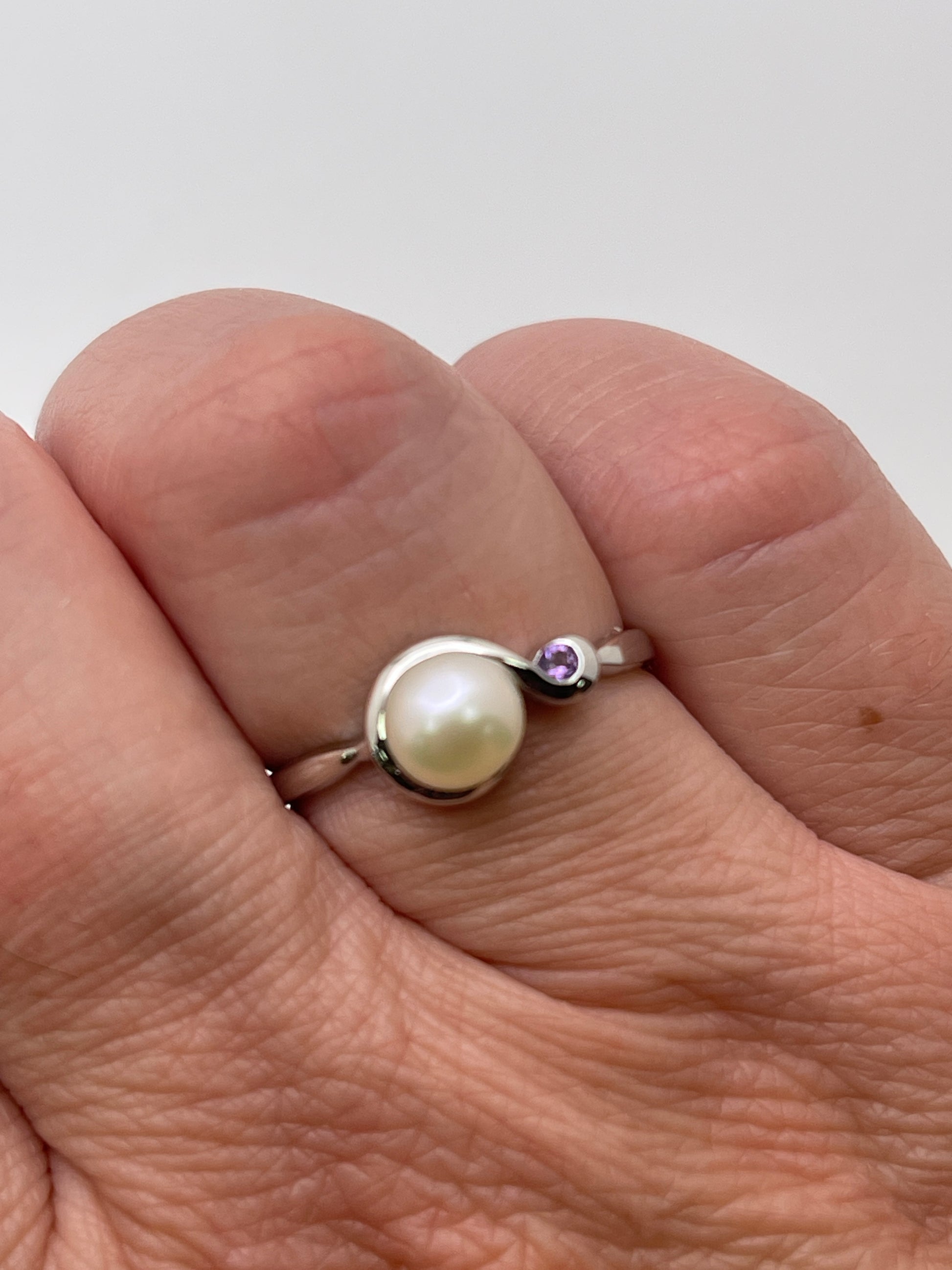 Pearl and Amethyst Sterling Silver Ring