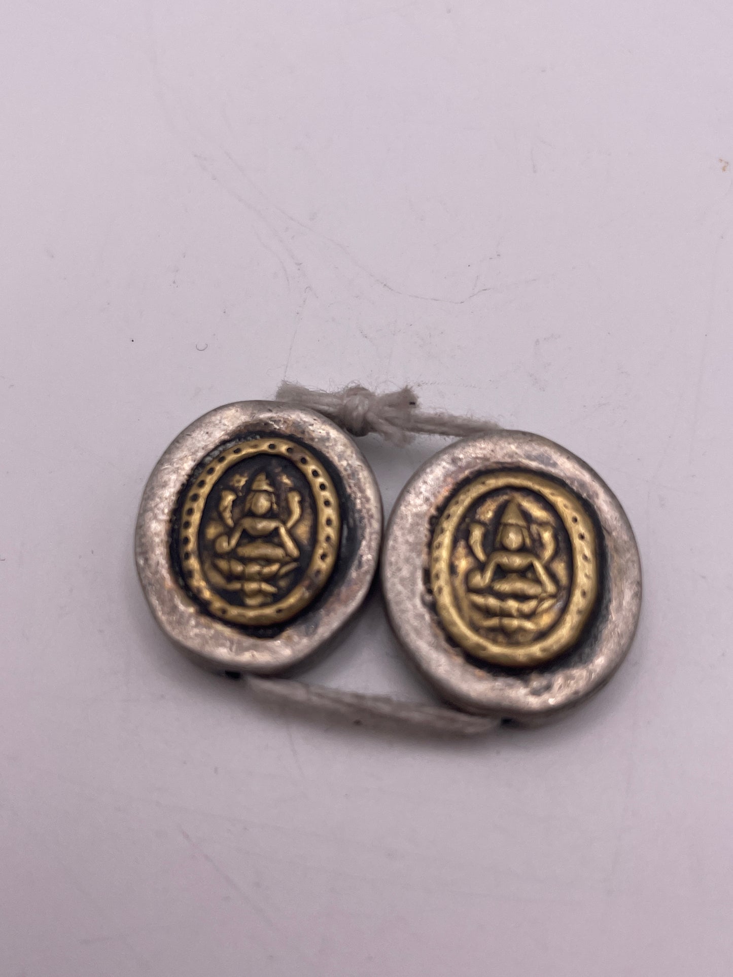 Shiva Oval Single Bead Antique Indian Silver