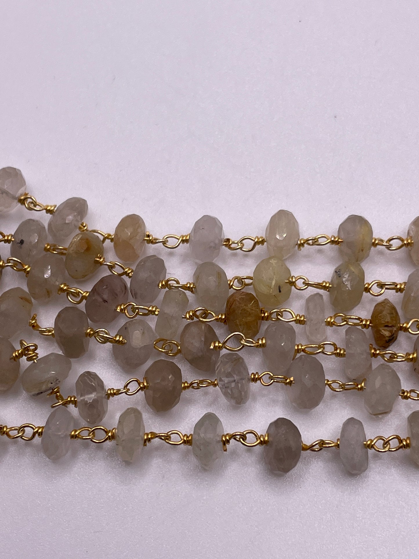 8mm Gold Rutilated Quartz Gold Plated Chain Per Foot