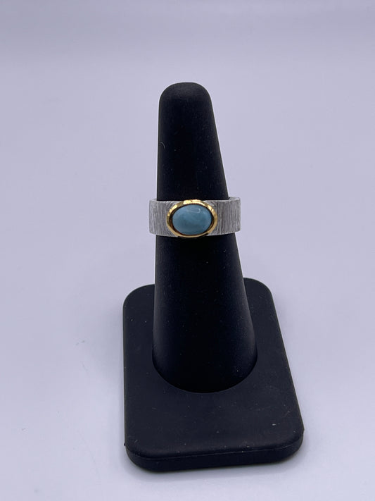 Larimar Designer Textured Band Sterling Silver Ring Size 6