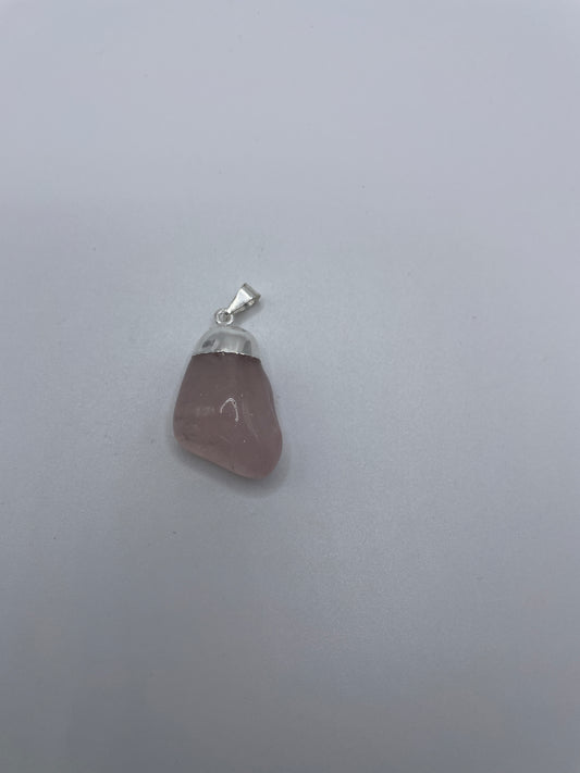 Rose Quartz Tumbled Pendant Silver Plated Too