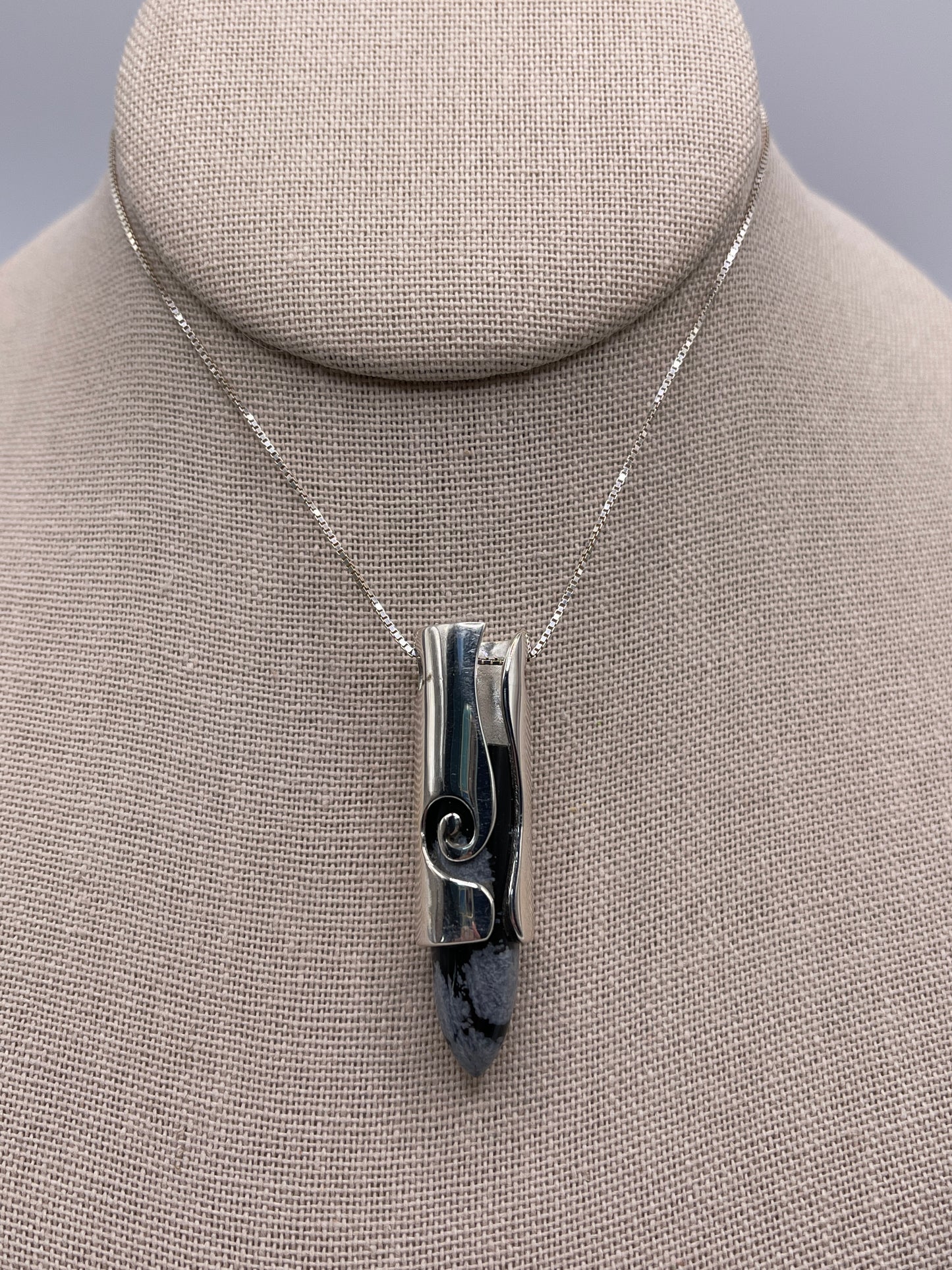 Snowflake Obsidian Bullet Point Swirl Sterling Silver