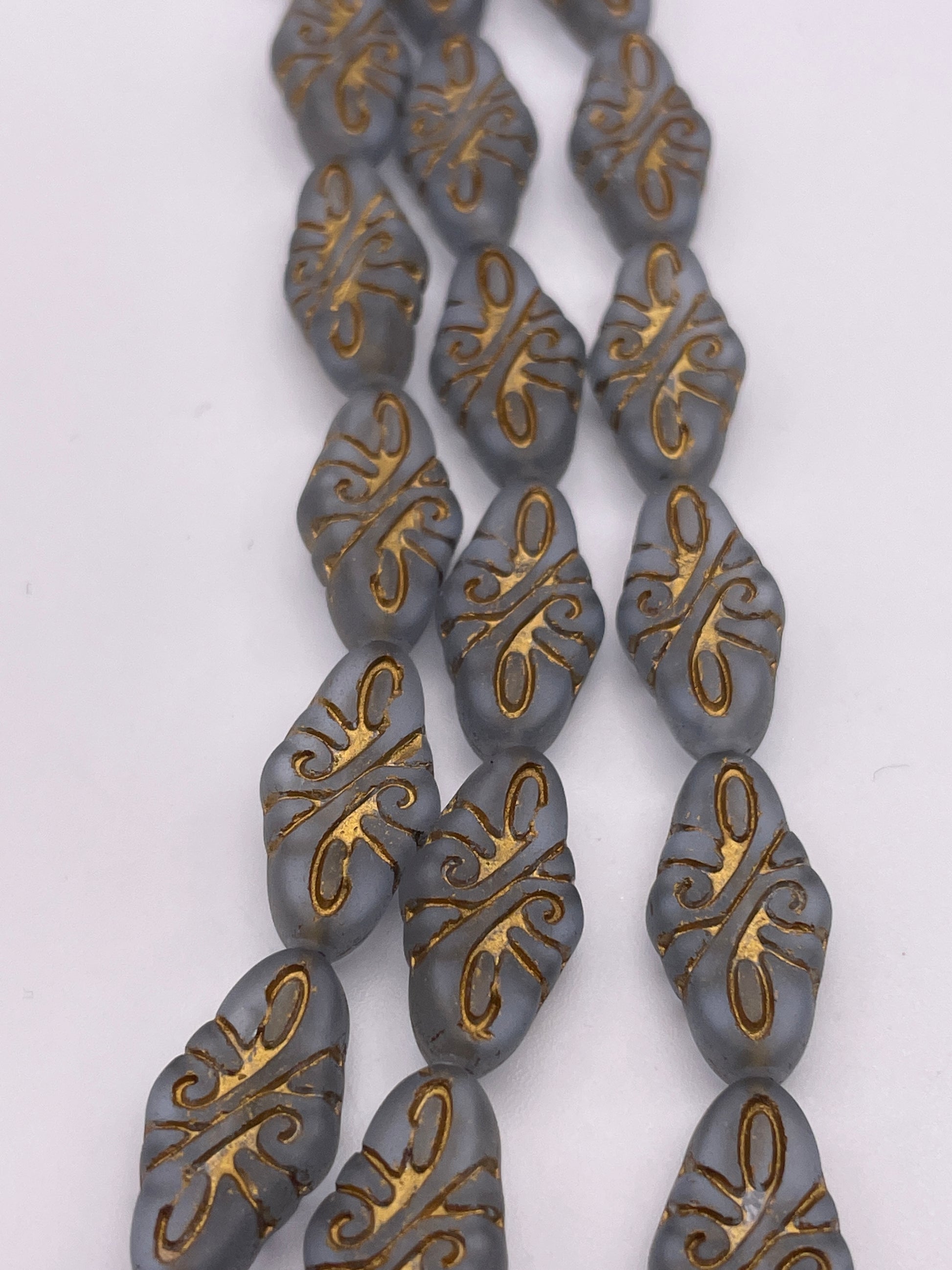 10mm Grey & Gold Pattern Rhombus Czech Bead Strand