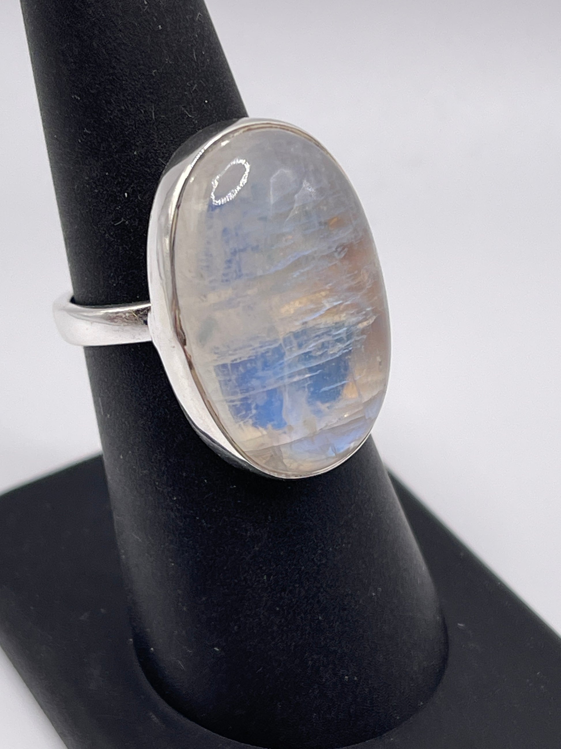 Moonstone Smooth Bezel Sterling Silver Ring Size 7