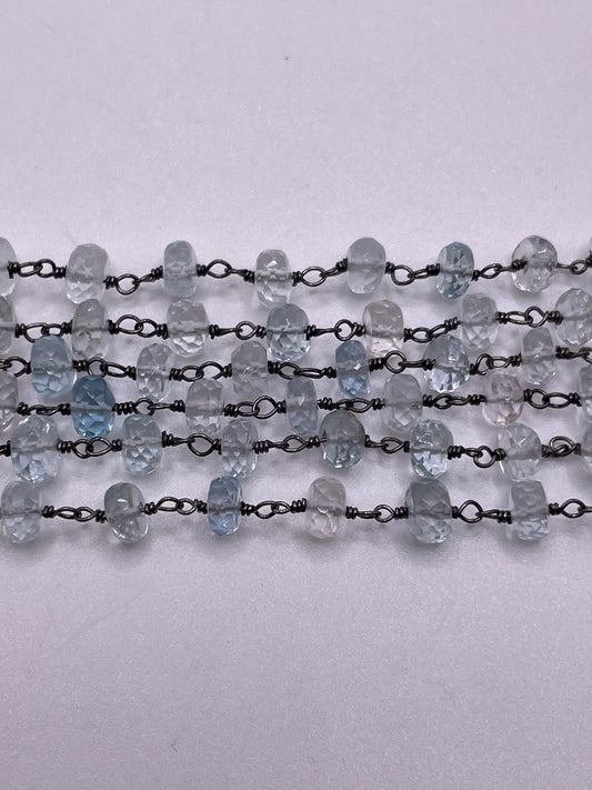 7mm Aquamarine Black Chain Per Foot