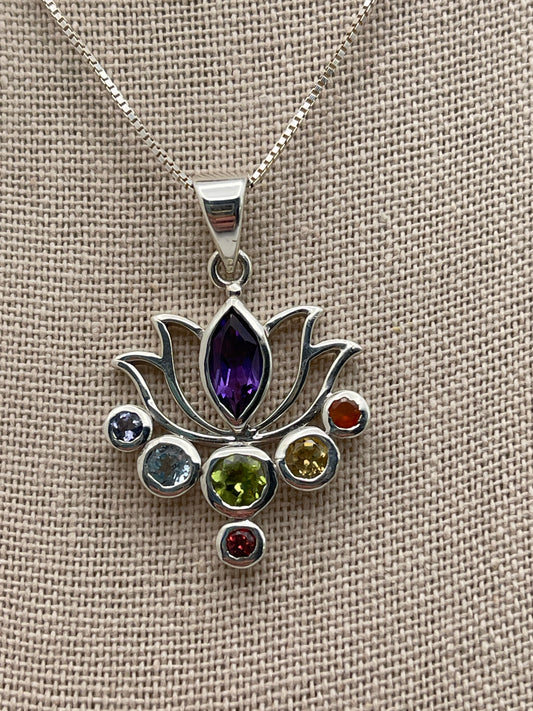 Chakra Lotus Sterling Silver Pendant