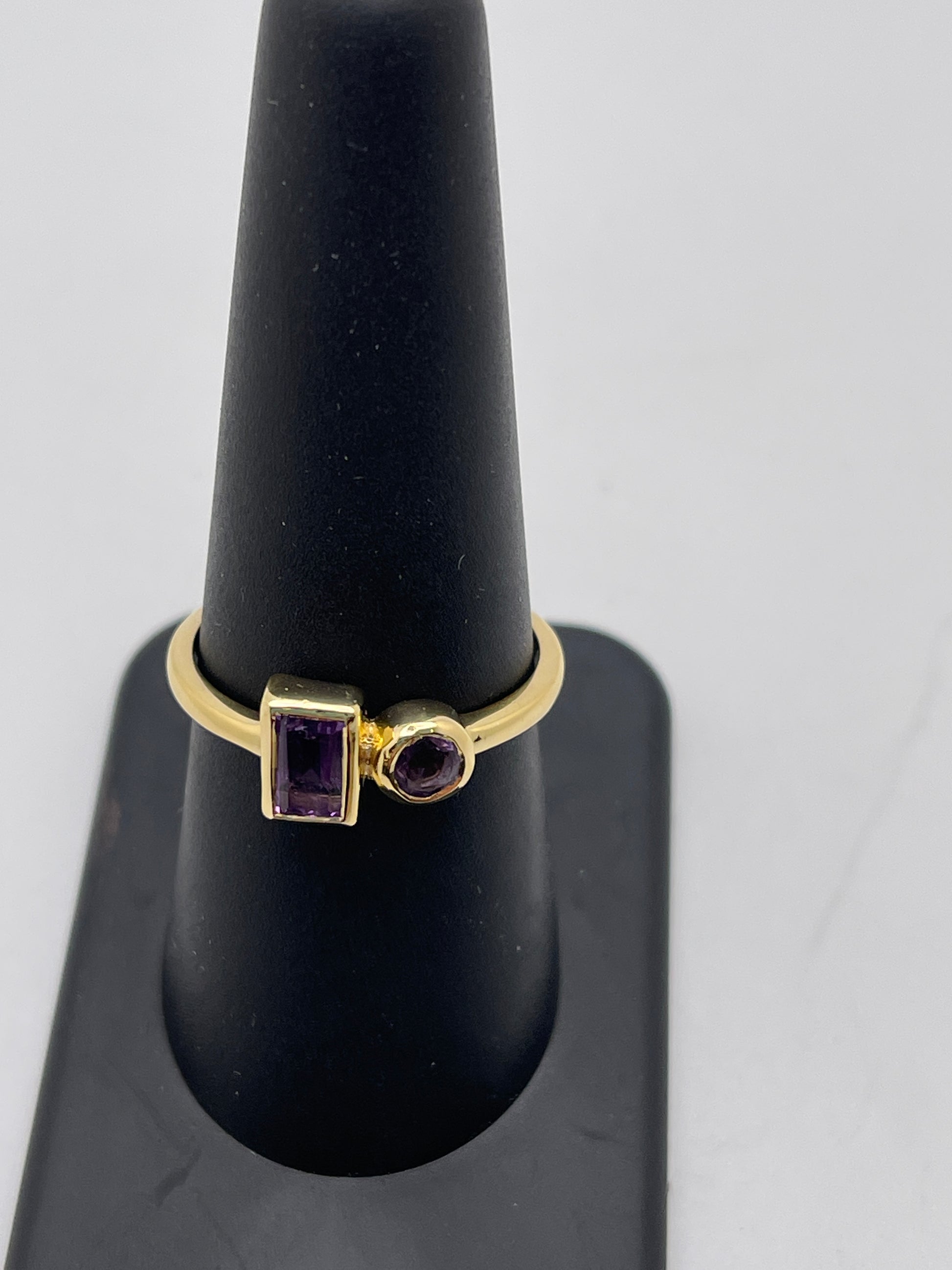 Amethyst Rectangle and Circle Vermeil Ring