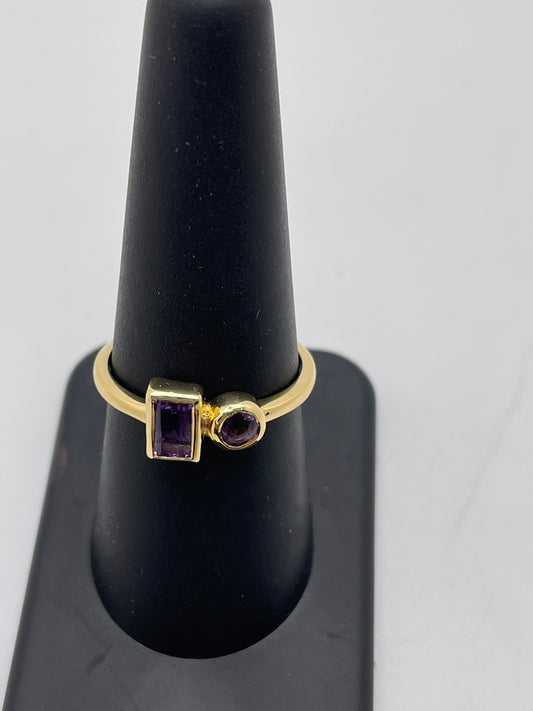 Amethyst Rectangle and Circle Vermeil Ring