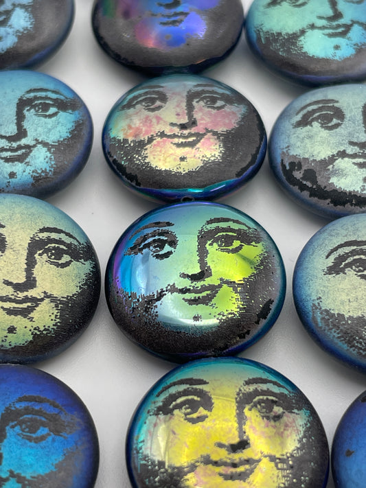 20mm Moon Face Czech Bead Strand