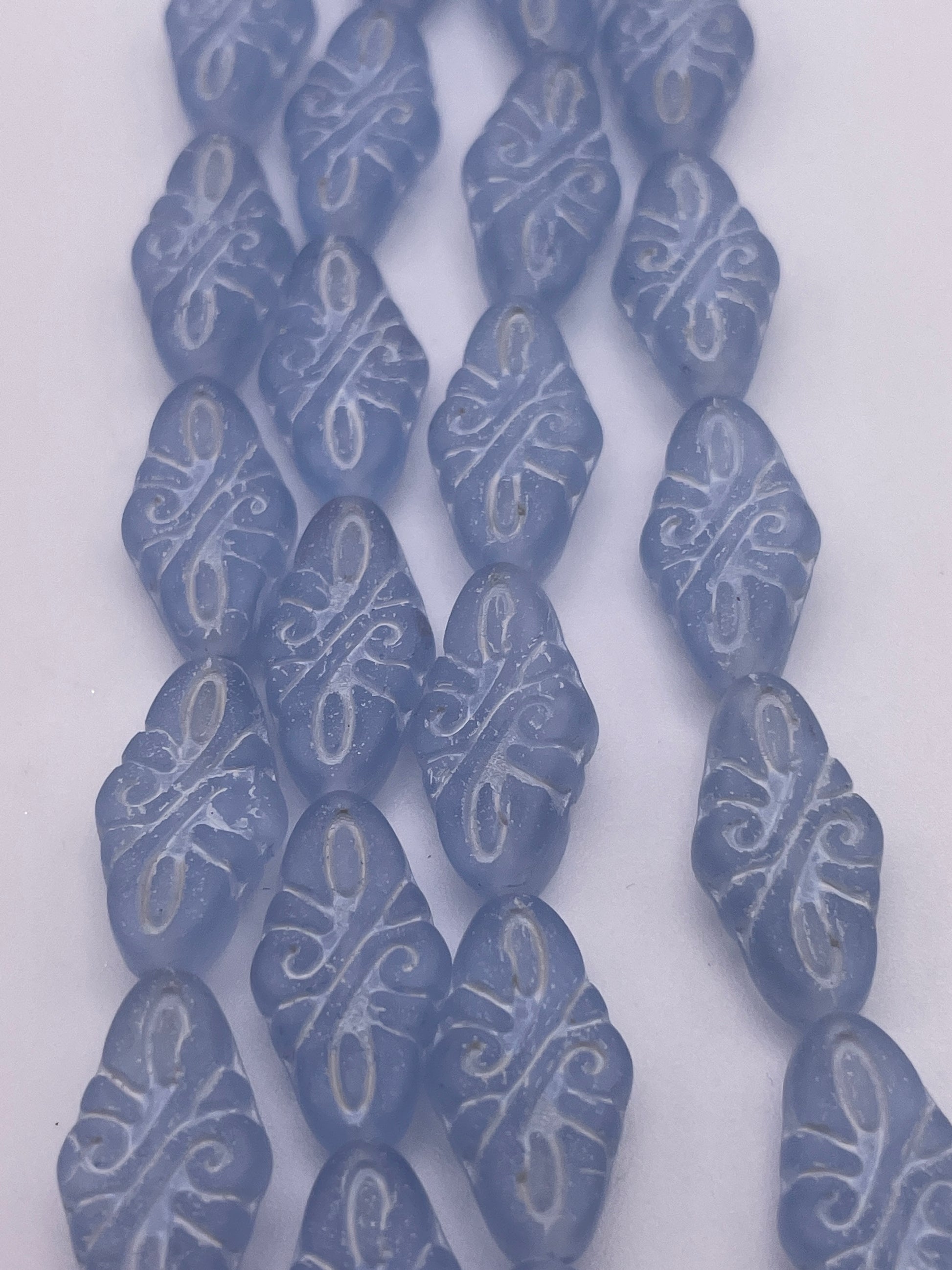 10mm Ice Blue Pattern On Rhombus Czech Bead Strand