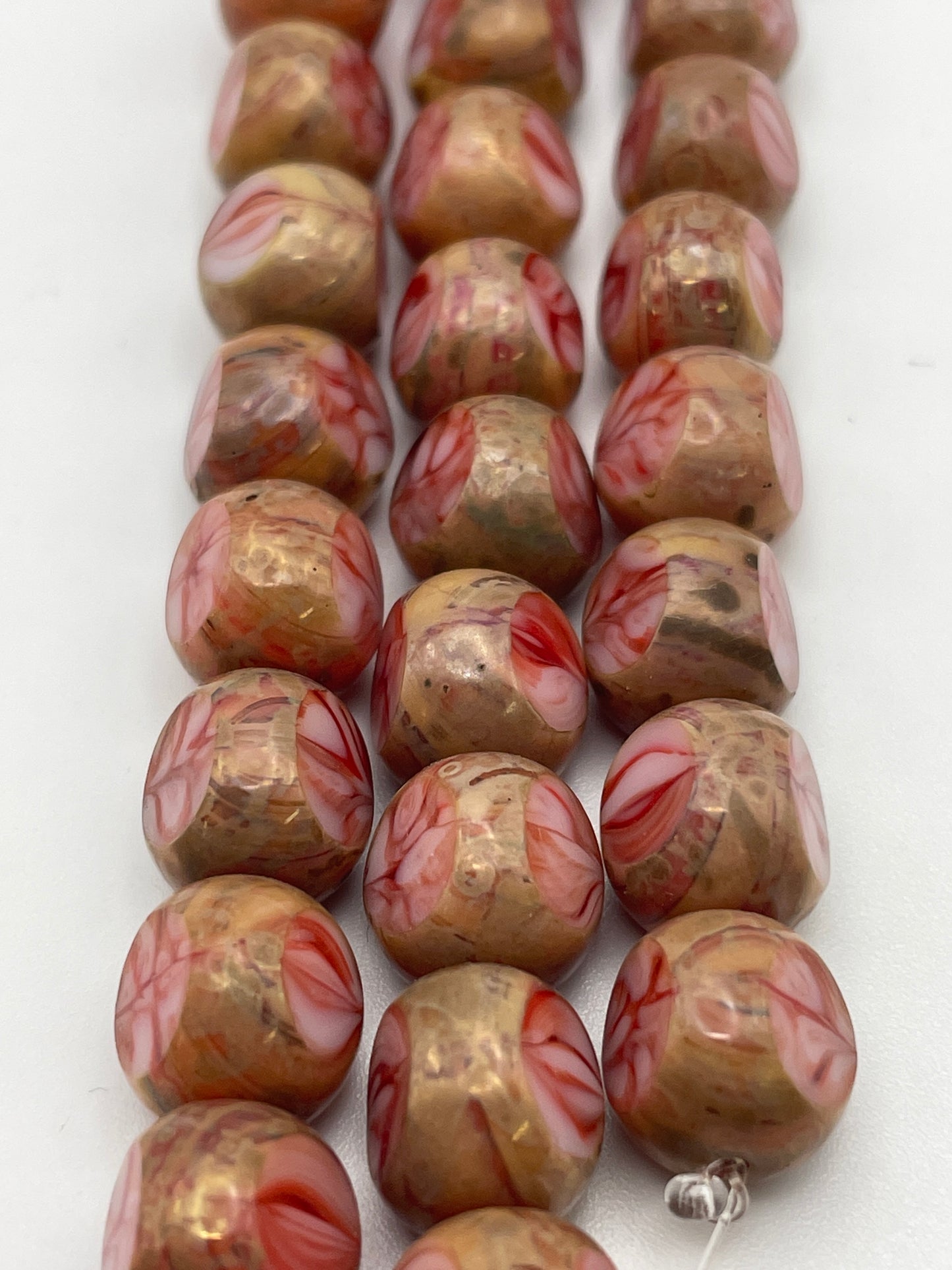 8mm Pink & Brown Flat Side Czech Bead Strand