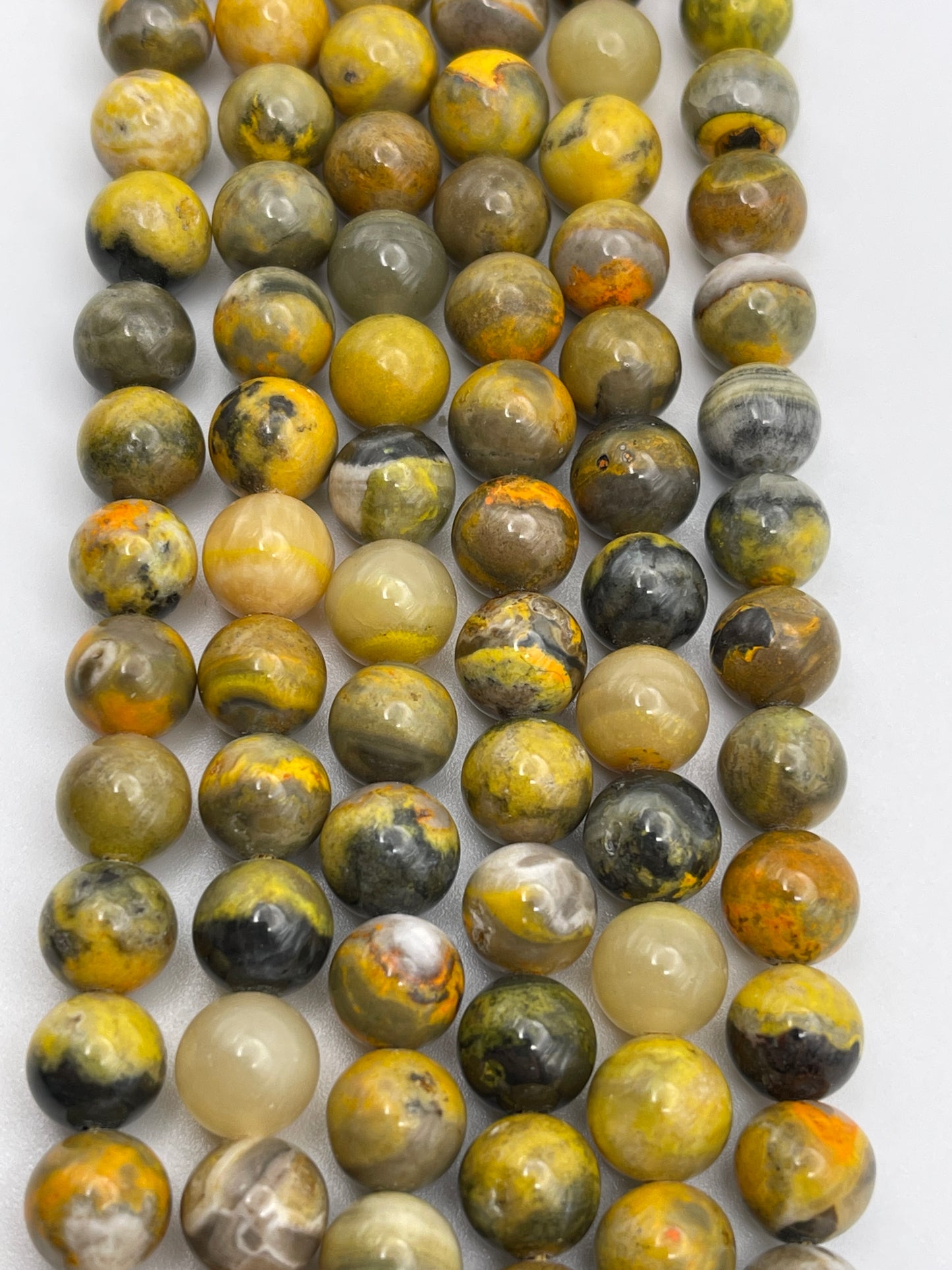 8mm Bumble Bee Jasper Round Smooth Bead Strand.