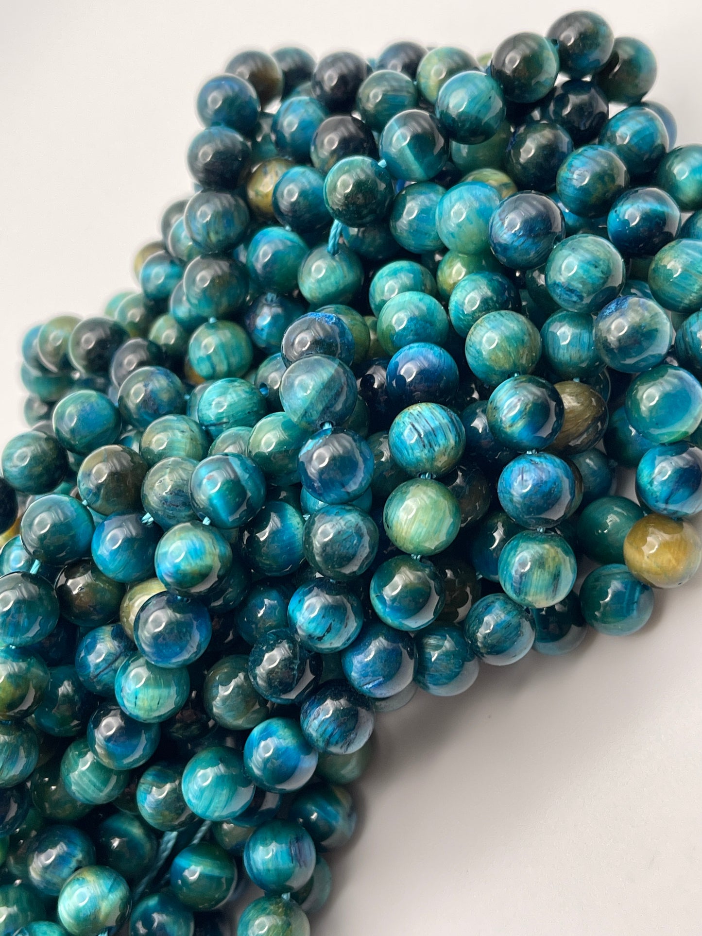 8mm Blue Tigers Eye Teal Dyed Rnd Smooth