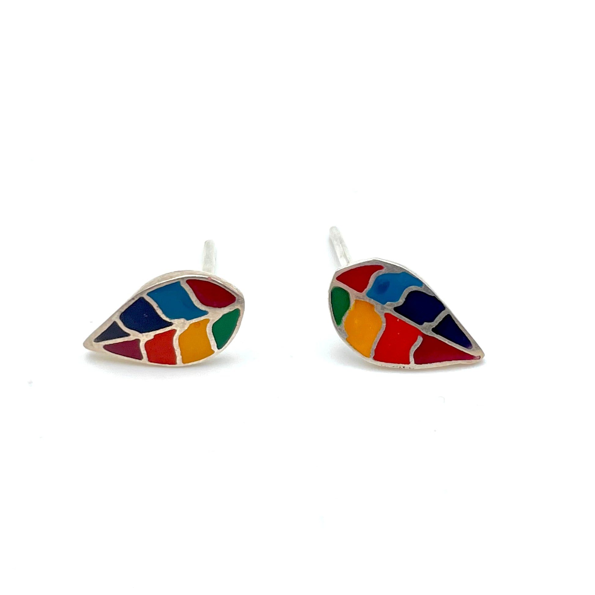 Inlay Mini Leaf Stud Earrings Peruvian Silver