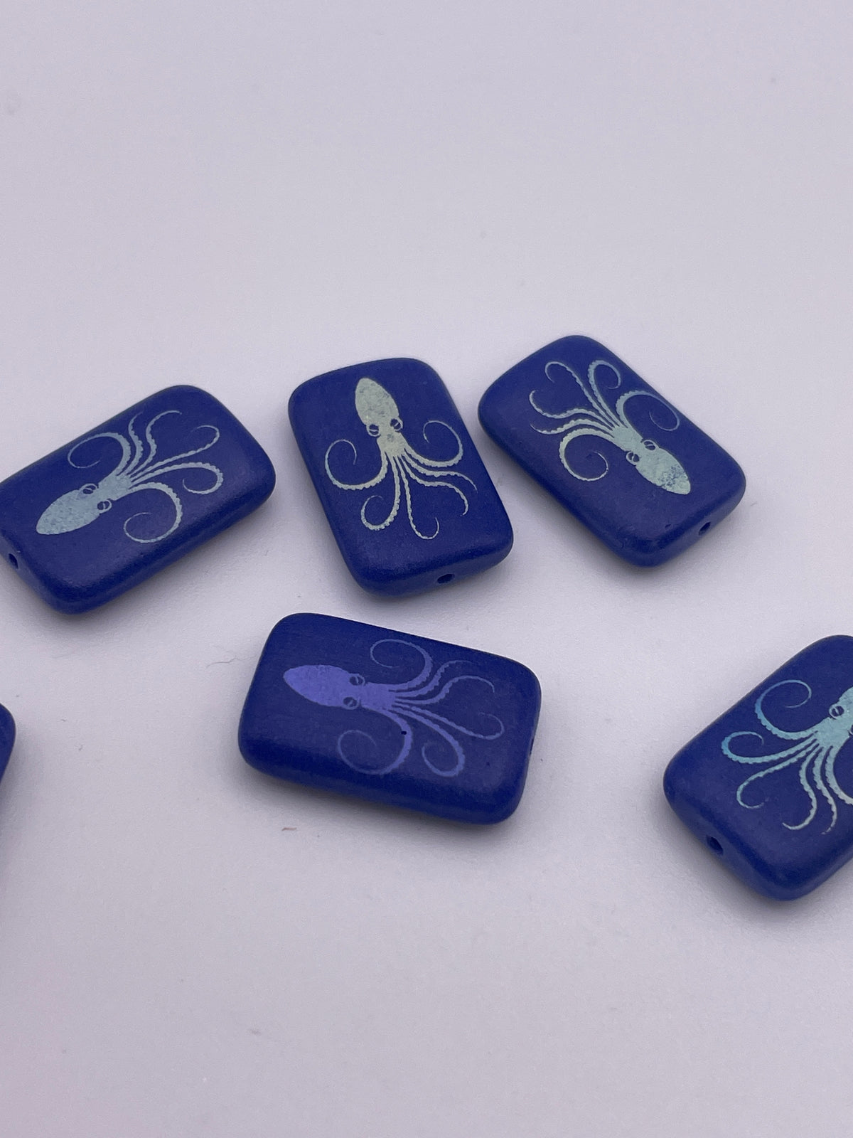 10 By 15mm Rectangle Blue Squid Czech Single Bead.