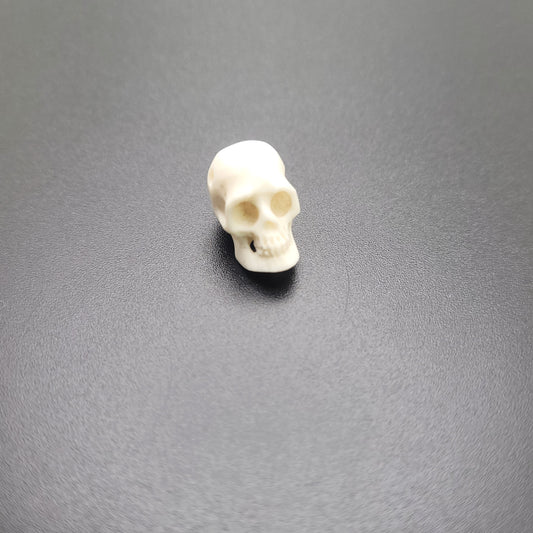 10mm-12mm Small White Carved Bone Skull Single Bead.