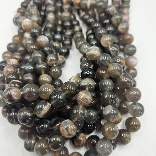10mm Black Moonstone Round Bead Strand.