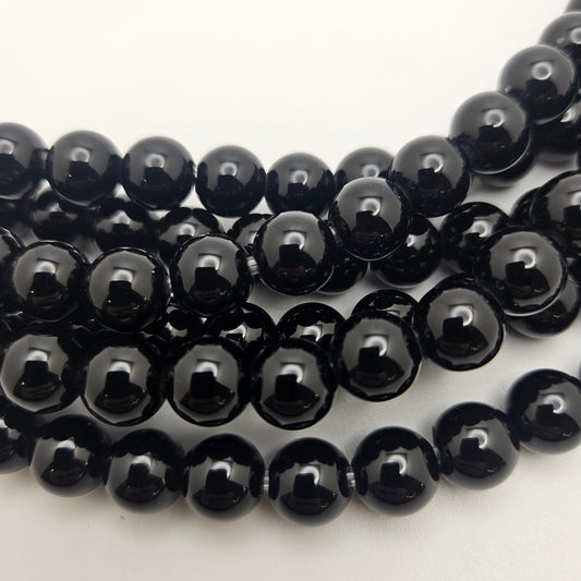 10mm Black Onyx Large Hole Round Bead Strand.