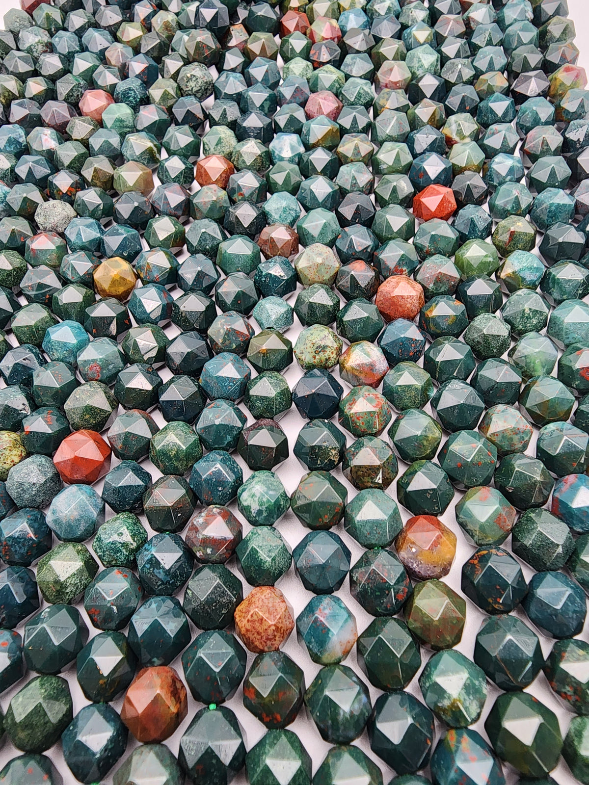 10mm Bloodstone Hexagon Faceted Bead Strand.