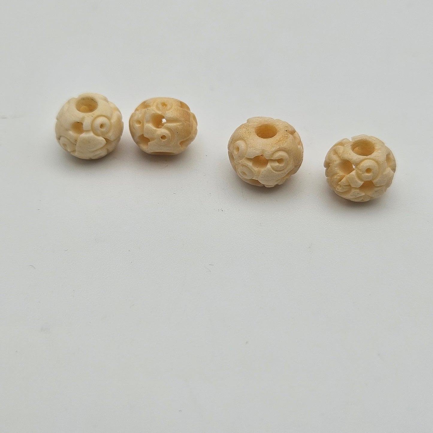 10mm Decorative Carved Bone Bead Tan Single.