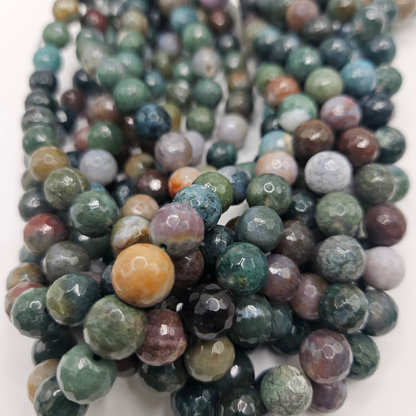 10mm Faceted Blood Jasper Bead Strand. 