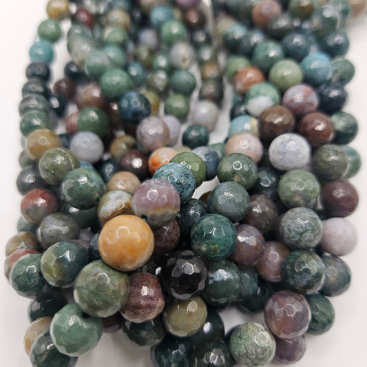 10mm Faceted Blood Jasper Bead Strand. 