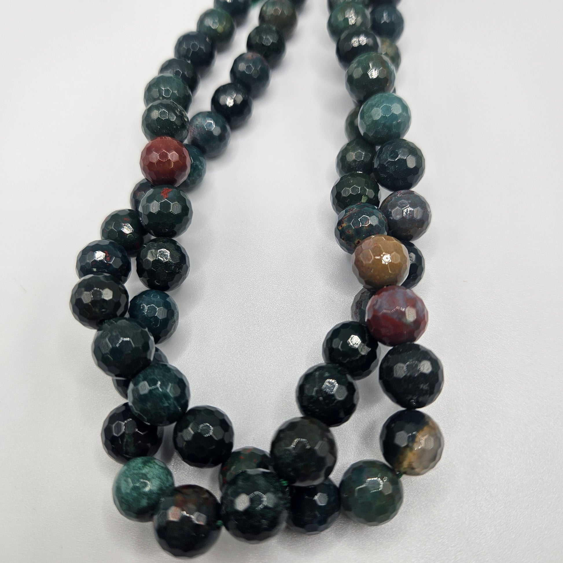 10mm Faceted Bloodstone Round Bead Strand.