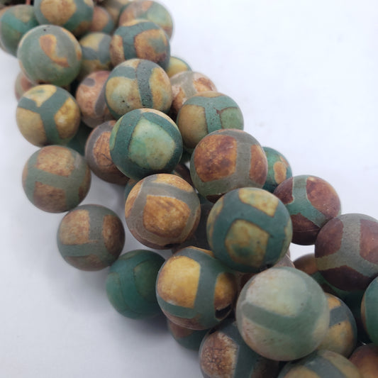 10mm Green Tibet Agate Bead Strand.