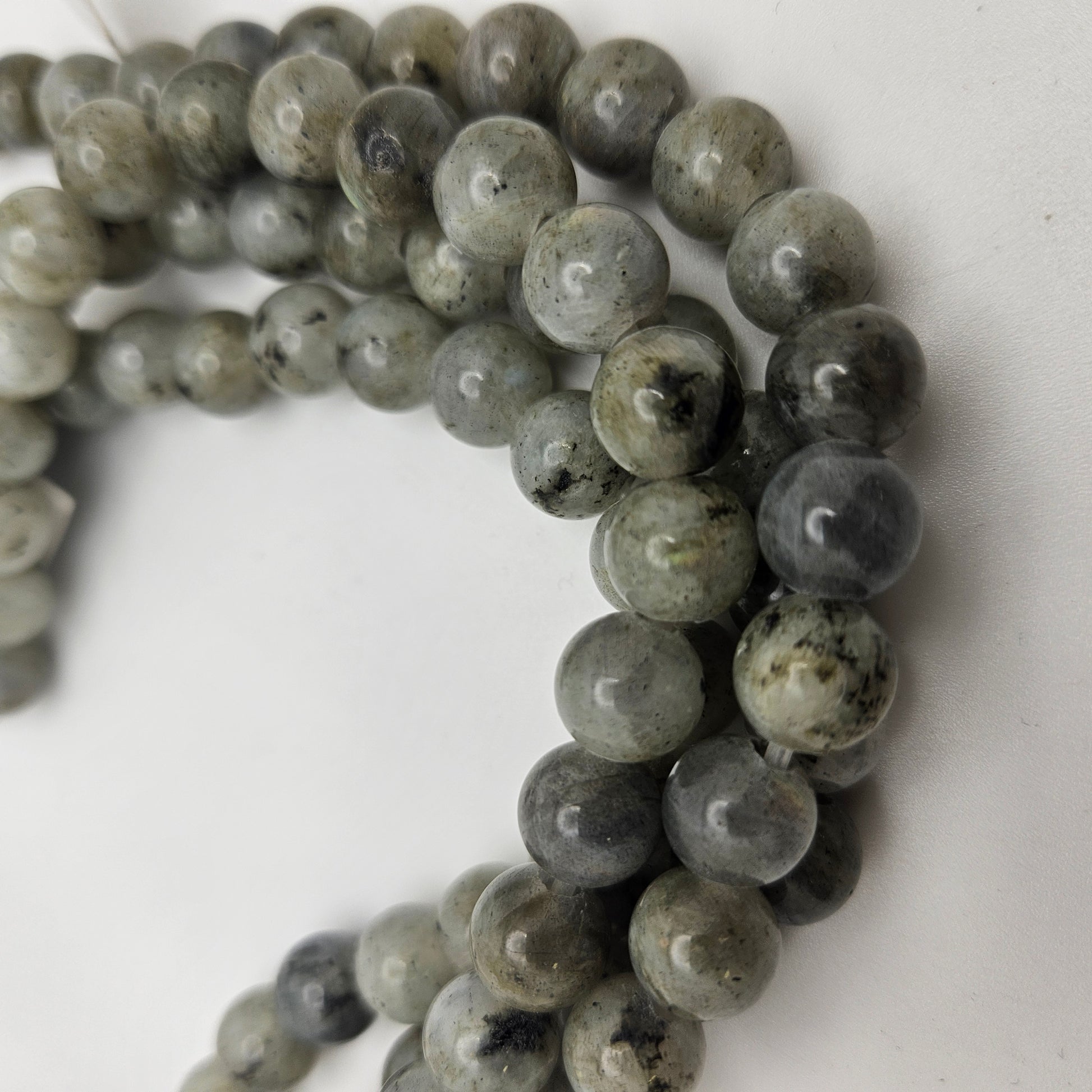 10mm Labradorite Large Hole Round Bead Strand.