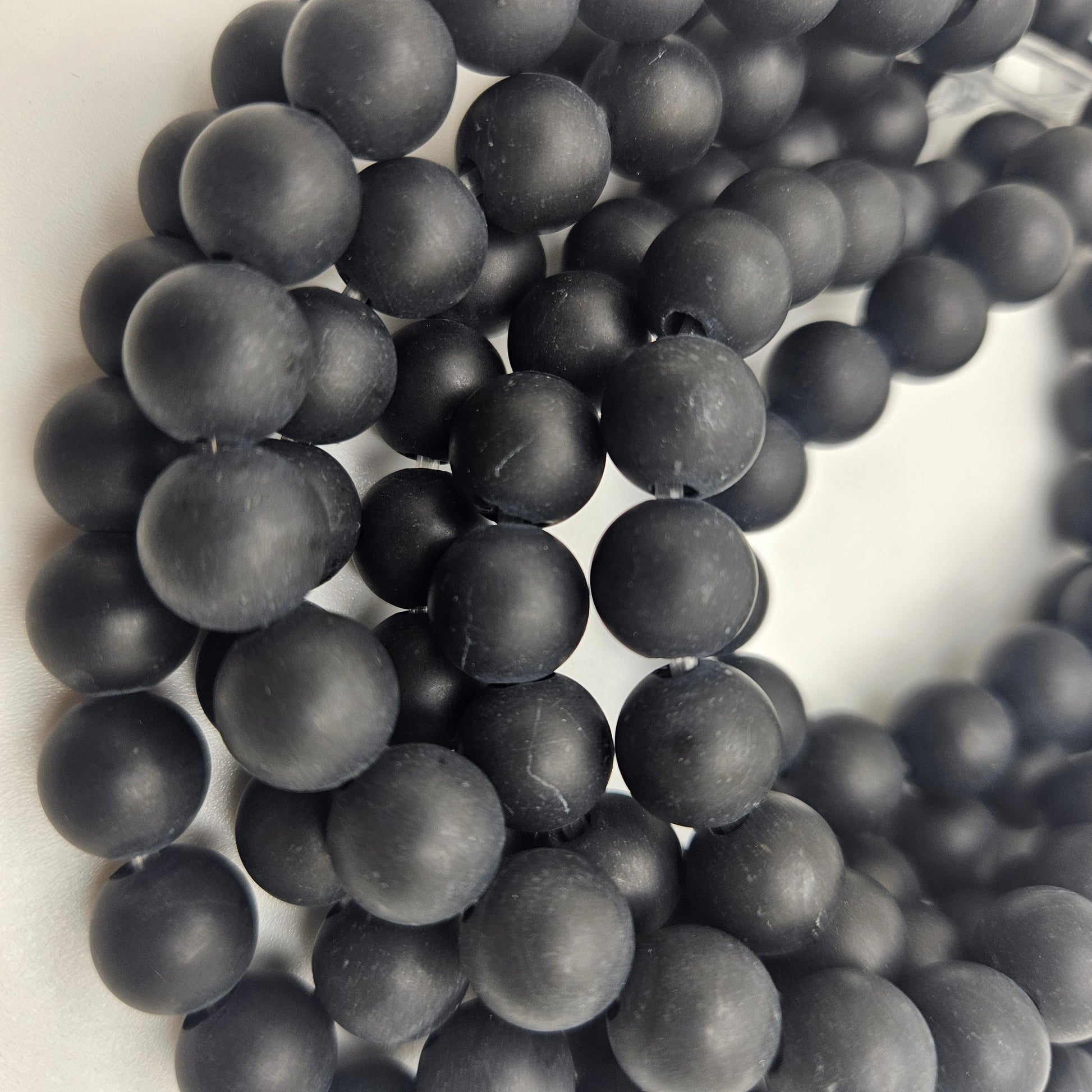 10mm Matte Black Onyx Large Hole Round Bead Strand.