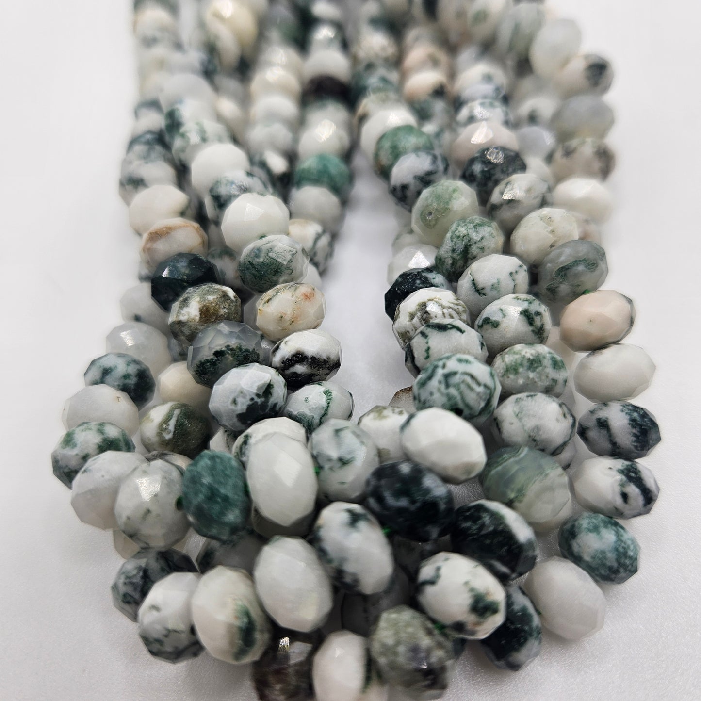 10mm Moss Agate Faceted Rondelle Bead Strand.